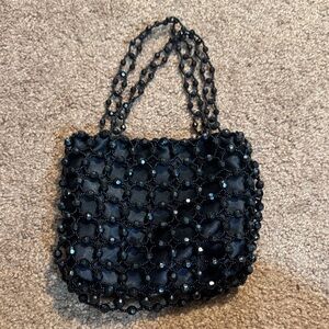 Vintage Chic Black Beaded Mini Bag